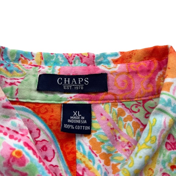 CHAPS By Ralph Lauren Women’s XL Pink Orange Paisley 100% Cotton Button Blouse - Picture 5 of 14